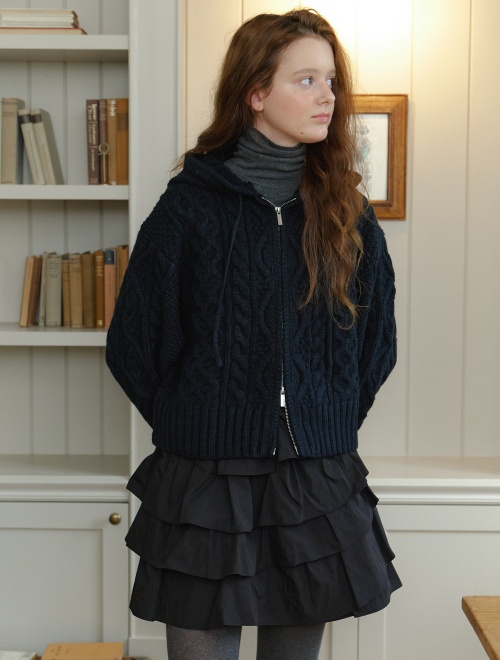 Cable two way knit zipup кардиган - чёрный