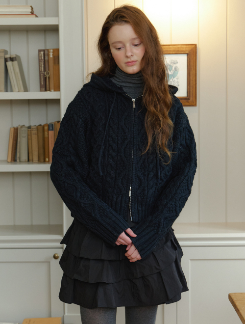 Cable two way knit zipup кардиган - чёрный