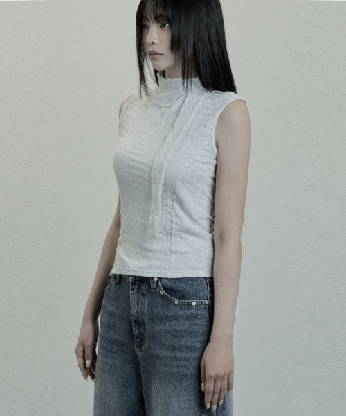 Scarf Wrinkle Slit Top (Light Gray)