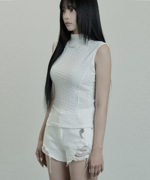 Scarf Wrinkle Slit Top (Ivory)