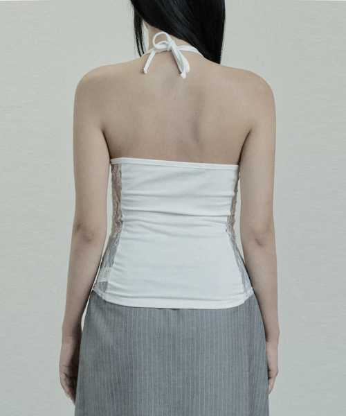 Side Lace Strap Cowl Halter Top (Ivory)