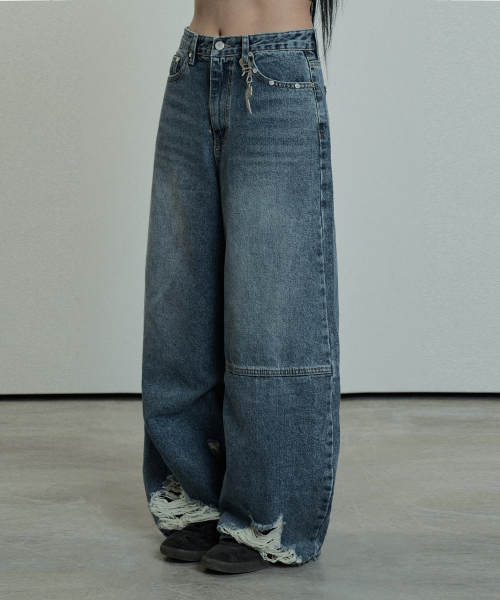 Hem Damage Keyring Wide Denim брюки (Blue)