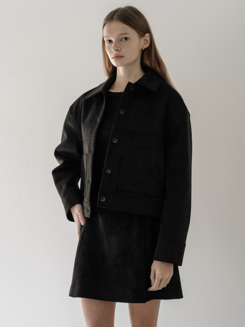 Suede crop куртка - чёрный