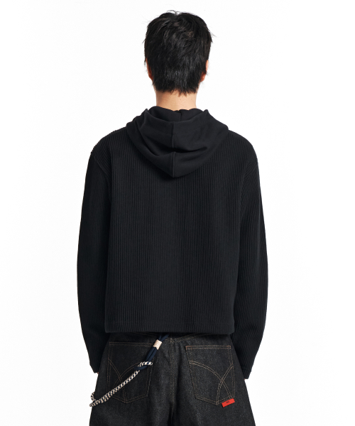 Dual Knit капюшон кардиган на молнии (Black)