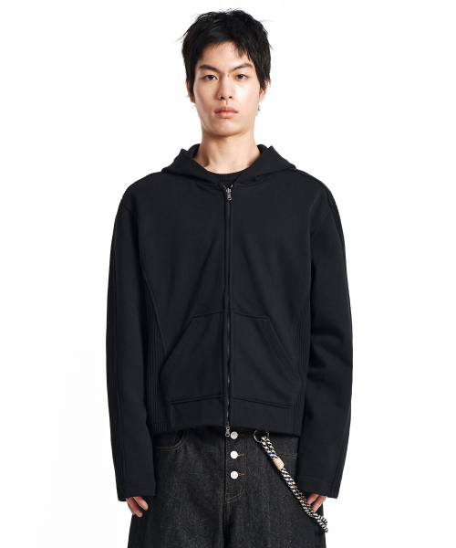 Dual Knit капюшон кардиган на молнии (Black)