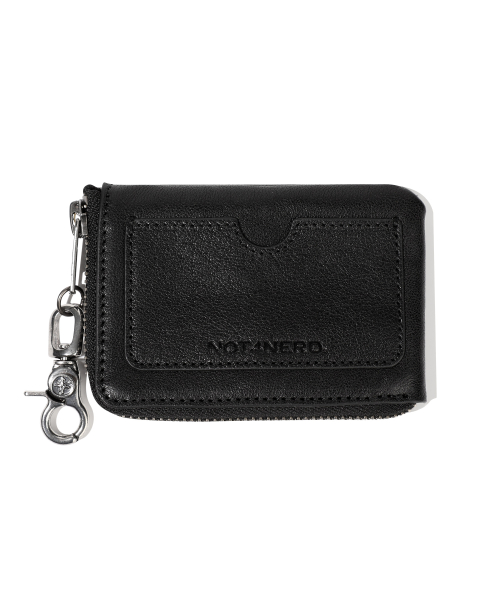 Patched кожа Side Zipper Card Wallet - чёрный