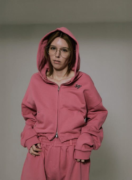 Укороченное худи на молнии с логотипом Silver Tab (Pink)
