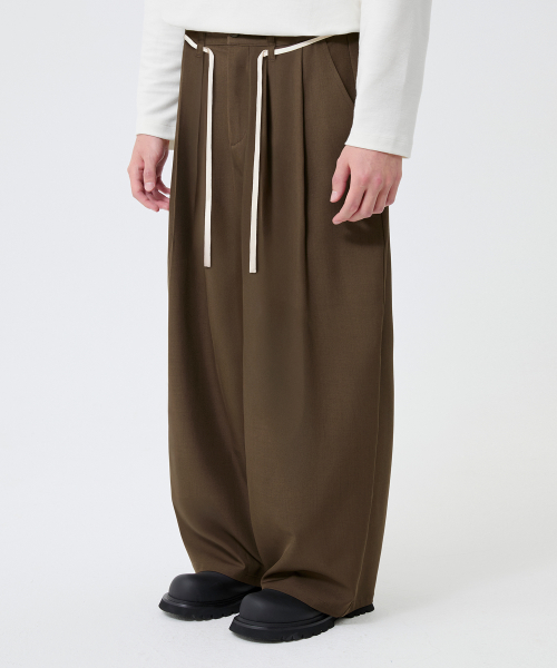 STRING TWO TUCK WIDE SLACKS_3color