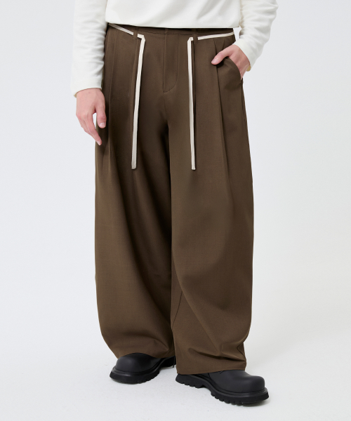 STRING TWO TUCK WIDE SLACKS_3color