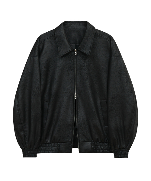 Замшевая куртка-бомбер 87-STAN009 Standard, эффект трещин, Black