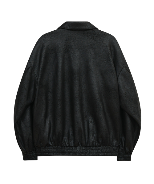 Замшевая куртка-бомбер 87-STAN009 Standard, эффект трещин, Black