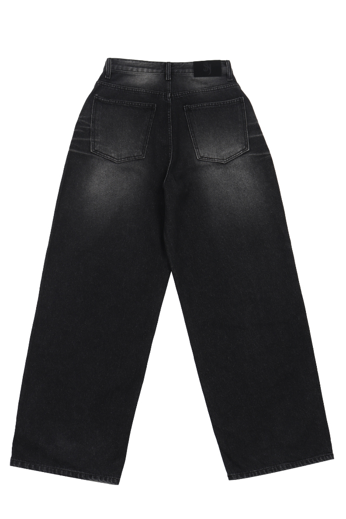 시너진(SYNERJYN) OVERSIZED CAT WASHING DENIM PANTS BLACK - 사이즈