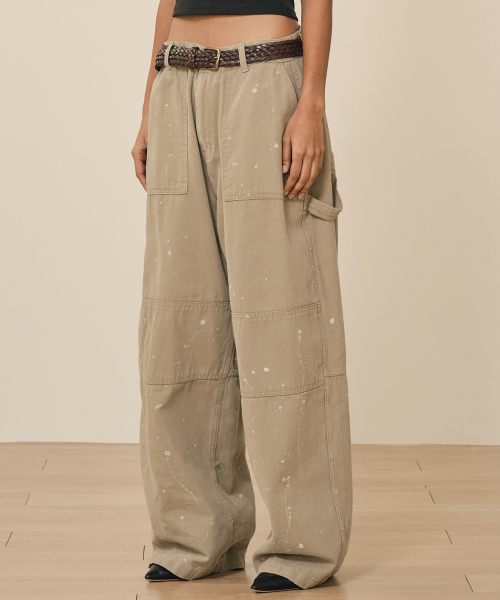 Состаренные брюки карпентер с краской (Khaki Beige)