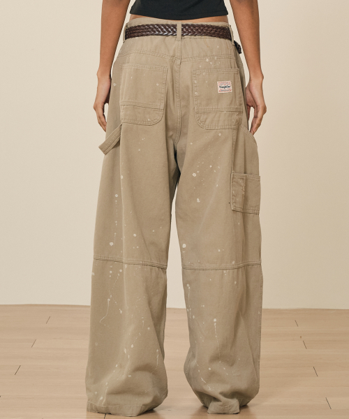 Состаренные брюки карпентер с краской (Khaki Beige)