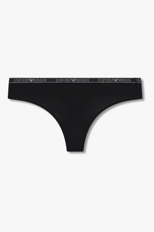 EMPORIO ARMANI UNDERWEAR женские стринги из вискозы с металликом_Black 0825310507