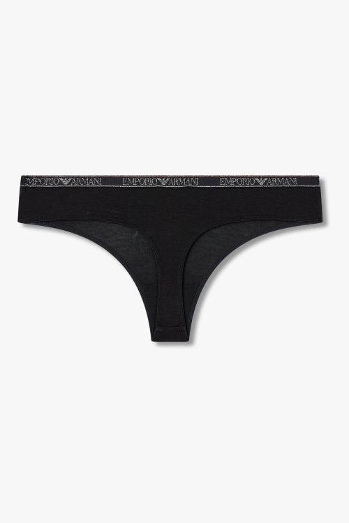 EMPORIO ARMANI UNDERWEAR женские стринги из вискозы с металликом_Black 0825310507