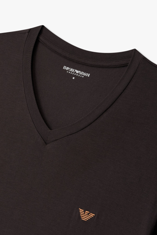 [EMPORIO ARMANI UNDERWEAR] Мужская стретч V-образный вырез лаундж-футболка — шоколадный 0815335002
