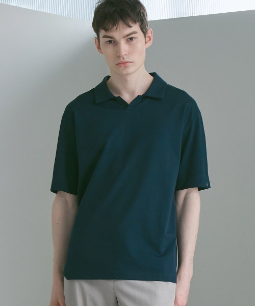 Футболка Cool Pima с воротником и разрезом [Teal Green]_ZF2TS112