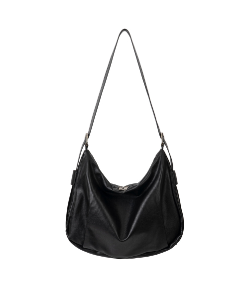 Slot-Belted кожа Hobo Crossbody сумка [черная]