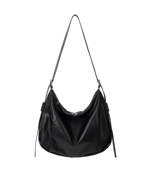 Slot-Belted кожа Hobo Crossbody сумка [черная]