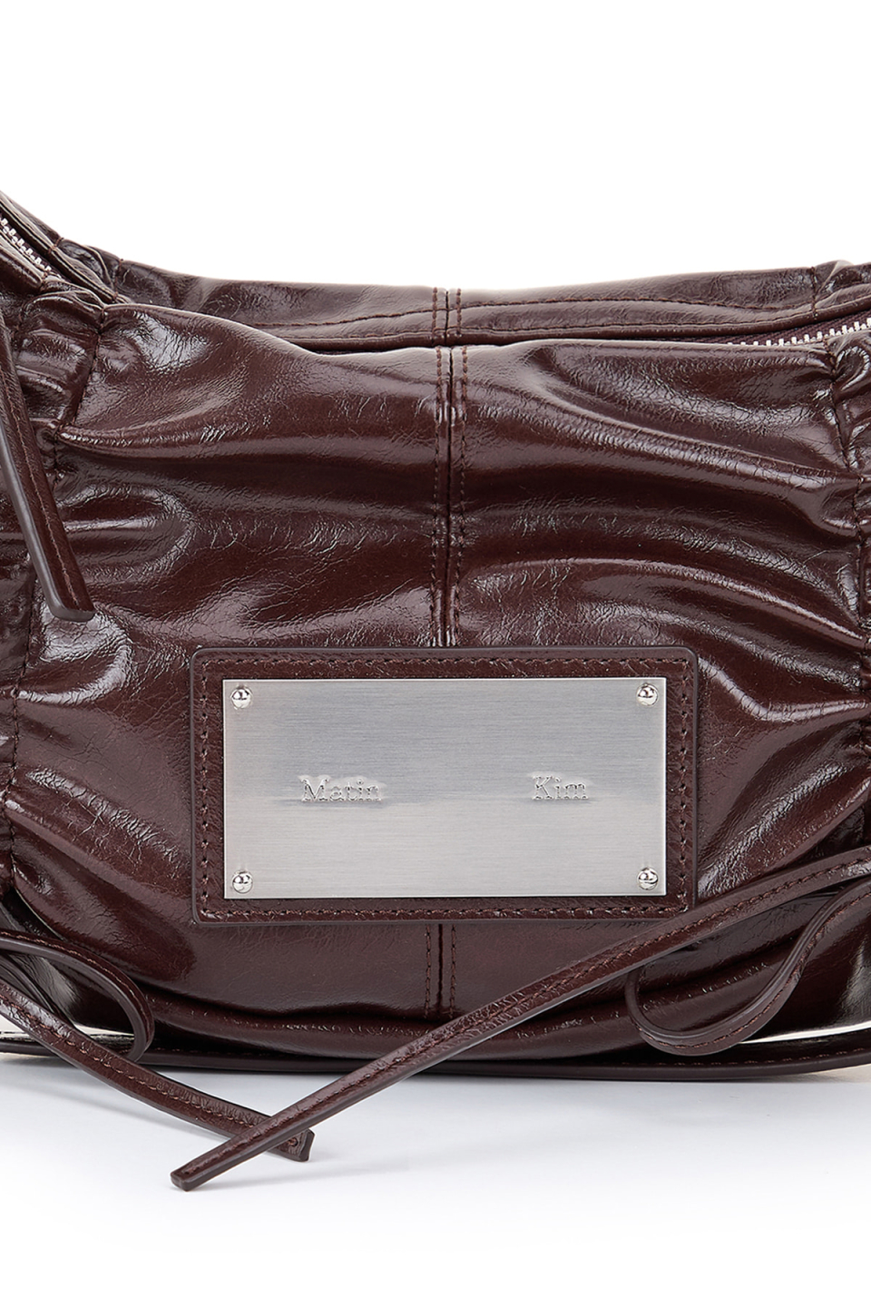 MUSINSA | MATIN KIM HALF SHIRRING RIBBON ROUND BAG IN DARK BROWN
