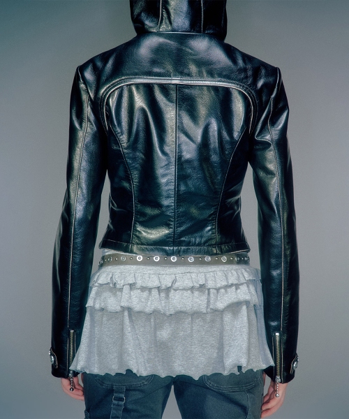 HANCO LEATHER HOODIE JACKET чёрный