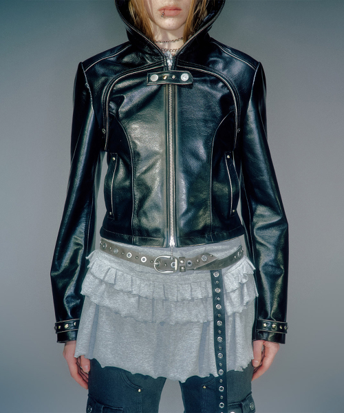 HANCO LEATHER HOODIE JACKET чёрный