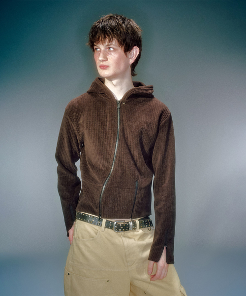 MORO RIBBED HOOD ZIP-UP (3COLOR)