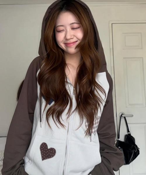 Divided Heart Patch Hood Zip Up Brown