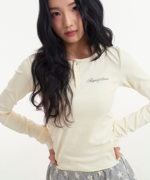 Henley Neck Slim-Fit Hooded Long Sleeve Ivory