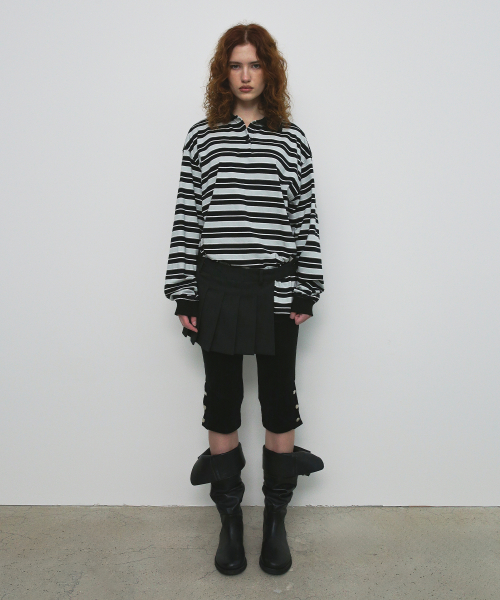 STRIPE OVERFIT COLLAR T-SHIRT_чёрный