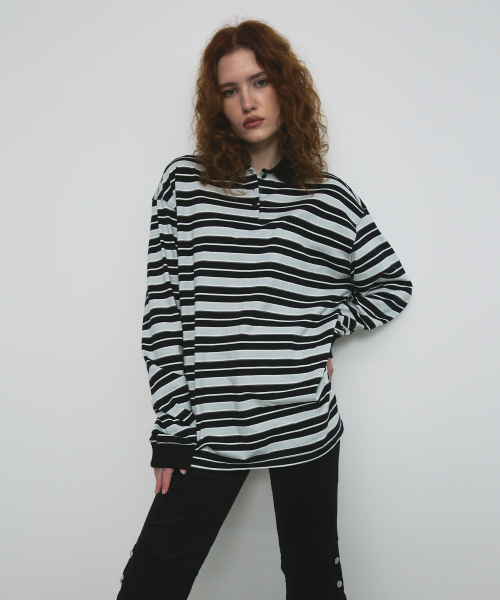 STRIPE OVERFIT COLLAR T-SHIRT_чёрный