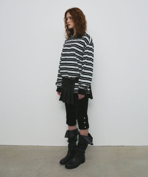 STRIPE OVERFIT COLLAR T-SHIRT_чёрный