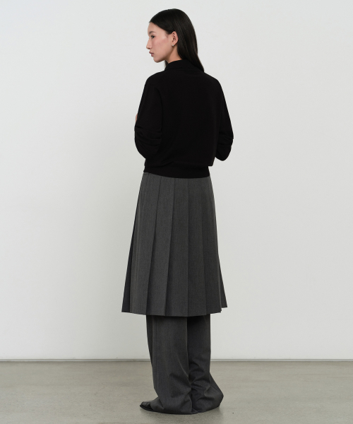 WOMENS PLEATED SKIRT LAYERED SLACKS [MEDIUM GREY]