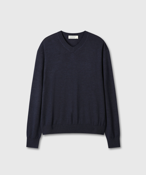 LOOSED FINE WOOL V-NECK KNIT (NAVY)