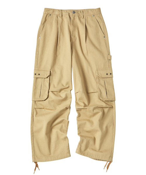 STAR TWILL CARGO POCKET PANTS BEIGE