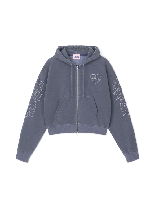 APPLIQUE 2WAY HOOD ZIP-UP BLUE