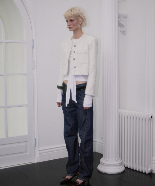 Fringe Crop Tweed Jacket [Ivory]