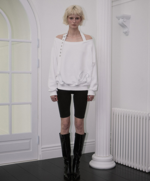 Eyelet Strap Open Sweatshirt [Ivory]