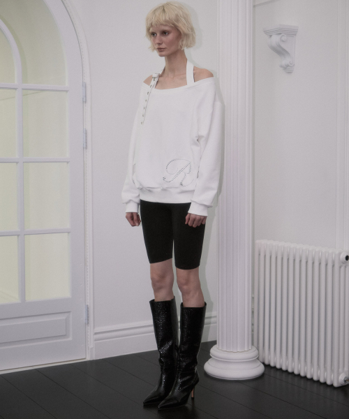 Eyelet Strap Open Sweatshirt [Ivory]