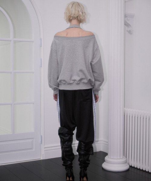 Eyelet Strap Open Sweatshirt [Gray]