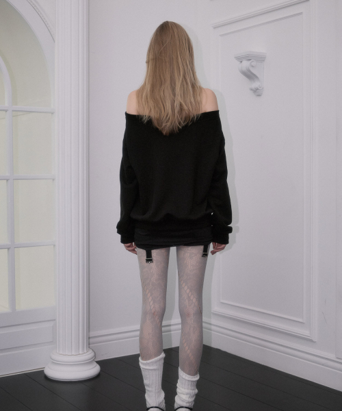 Eyelet Strap Open Sweatshirt [Black]