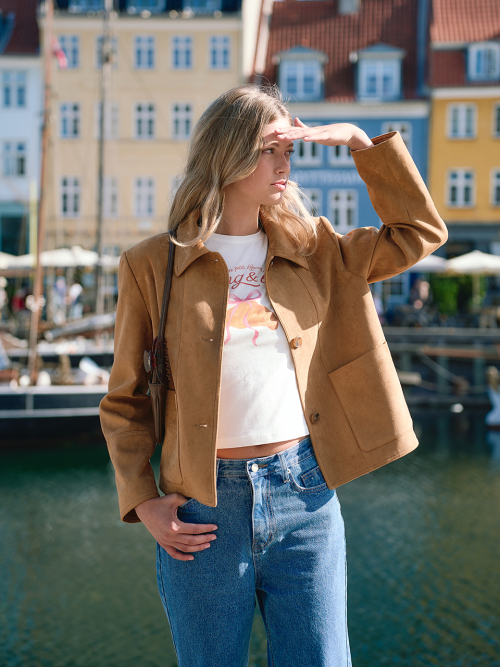 BREDE Faux Suede Single Jacket_BROWN