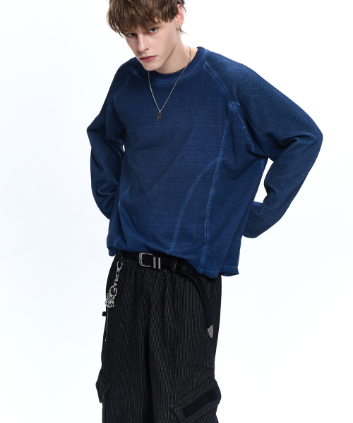 LOGO PATCHED WASHING LONG SLEEVE - NAVY