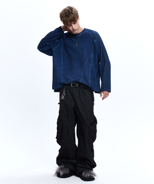 LOGO PATCHED WASHING LONG SLEEVE - NAVY