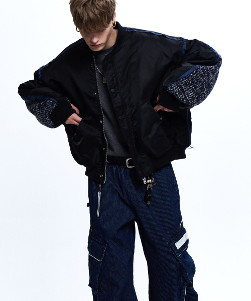 KNIT MIXED MA-1 JUMPER - BLACK