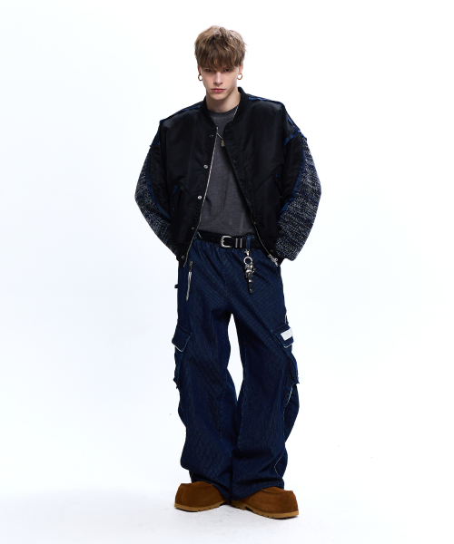KNIT MIXED MA-1 JUMPER - BLACK