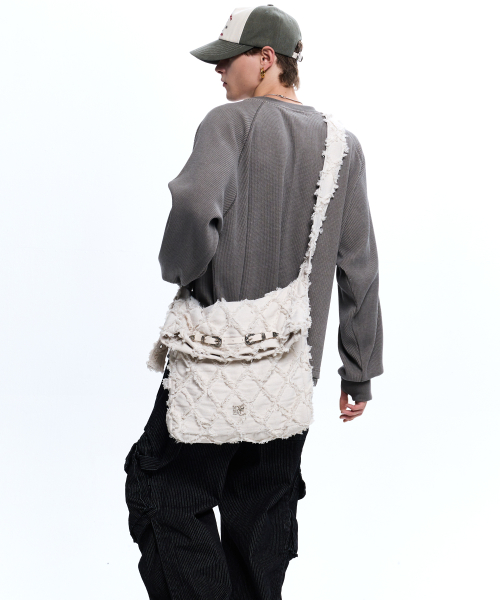 RHOMBUS DENIM CROSS BAG - IVORY