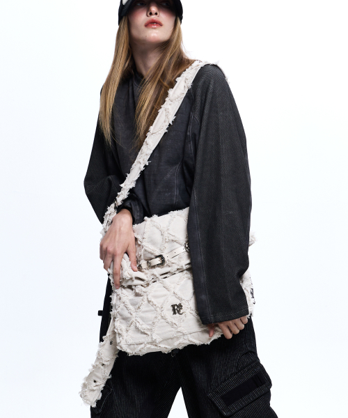 RHOMBUS DENIM CROSS BAG - IVORY
