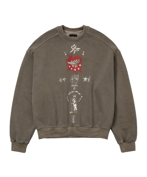 Blessing Doodle Washed Sweatshirt [BROWN]